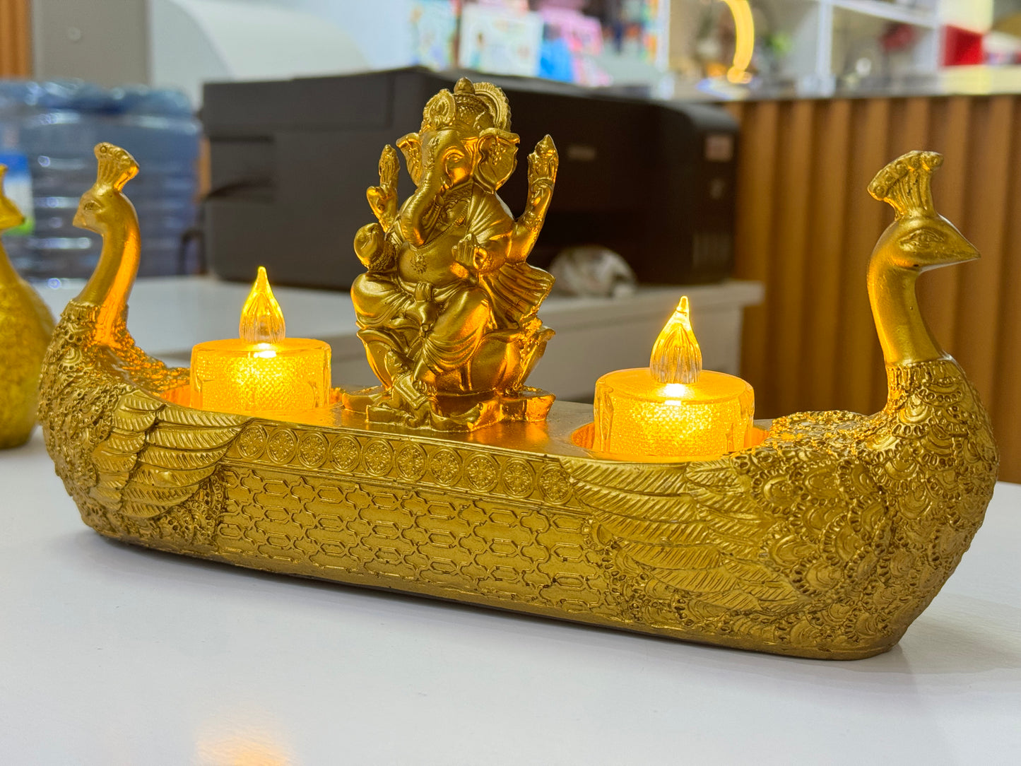 Ganeshji Boat + 2 Candle Holder