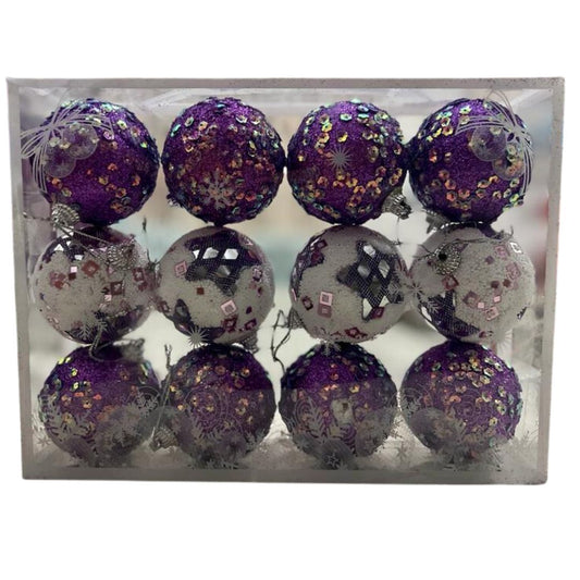 Christmas Tree Hangings -Purple+White Balls 12pcs