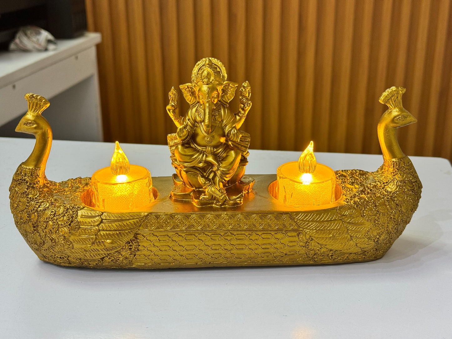 Ganeshji Boat + 2 Candle Holder