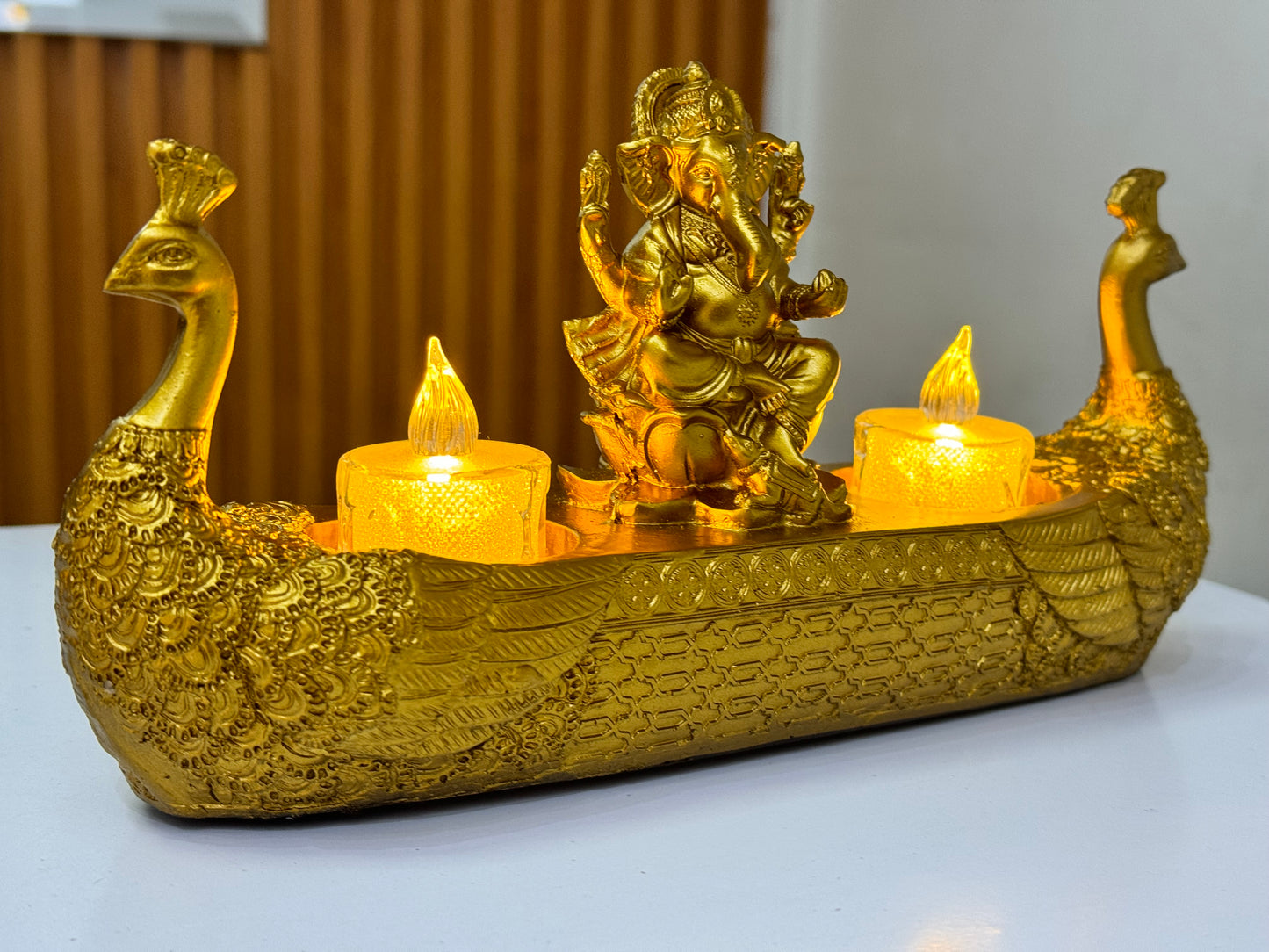 Ganeshji Boat + 2 Candle Holder