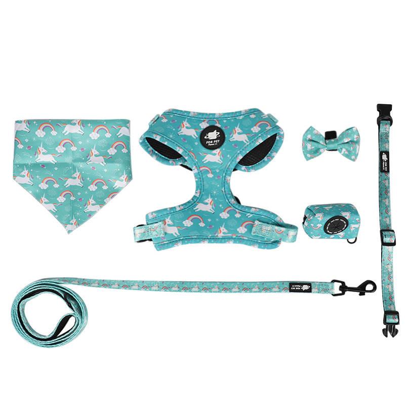 Dog Harness Set-Green Print