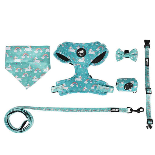 Dog Harness Set-Green Print